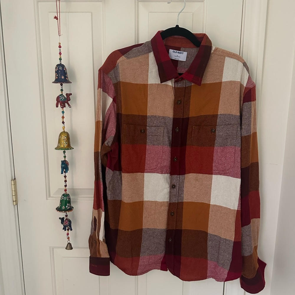 NWT Men’s Old Navy Red and Orange Casual Button Down Shirt XL